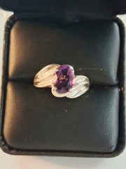 Vintage Oval Cut Amethyst Cocktail Band Ring Size 7 Sterling Silver