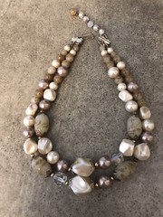 Vintage Coro Creamy Beige Gold Tones Painted Faux Pearls 2 Strand Necklace