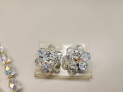 Vintage Double Strand Drop Shape AB Crystal Bead Necklace & Earring Set AB Clasp