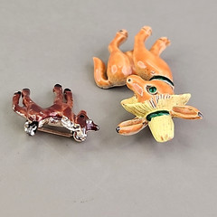 Vintage Enamel Horse Brooch Lot of 2 Brown Donkey With Hat 1 – 1 .75″