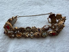 Goldette New York Slide Charm Bracelet Two Row Pearls Multi-Colored Rhinestones