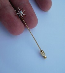 Lovely Rare Edwardian 1900s 14K Gold White Enamel Diamond Sun Star Stick Pin ☀️