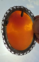 Vintage Cameo Brooch Pair Antique Style Estate Jewelry Filigree Amber Glow Lot