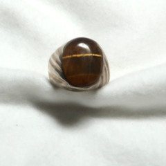 VINTAGE NAVAJO STERLING SILVER TIGER’S EYE HEAVY RING ~SIZE 8~ MEXICO 925 ~ 24GR