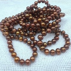 Vintage Glass Beaded Necklace Copper Tone Knotted 70″ Flapper Opera .7mm