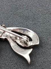 Vintage 800 Silver Marcasite Brooch Pin Watch Fob Pendant Signed 1.5″