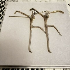 Large Vintage Modernist Abstract Silver Figural Brooch Dancers with Secure Clasp