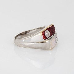80s Portuguese Enamel Cube Ring 19k White Gold Double Band Sz 6 Fine Jewelry