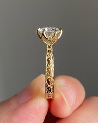 IGI Certified 2 CT Round Lab Grown Diamond Vintage Art Deco Engrave Shank Ring