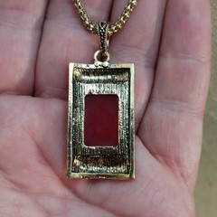 Vintage Plastic Red Stone Necklace 16.5″ With 2.5″ Extender Gold Tone