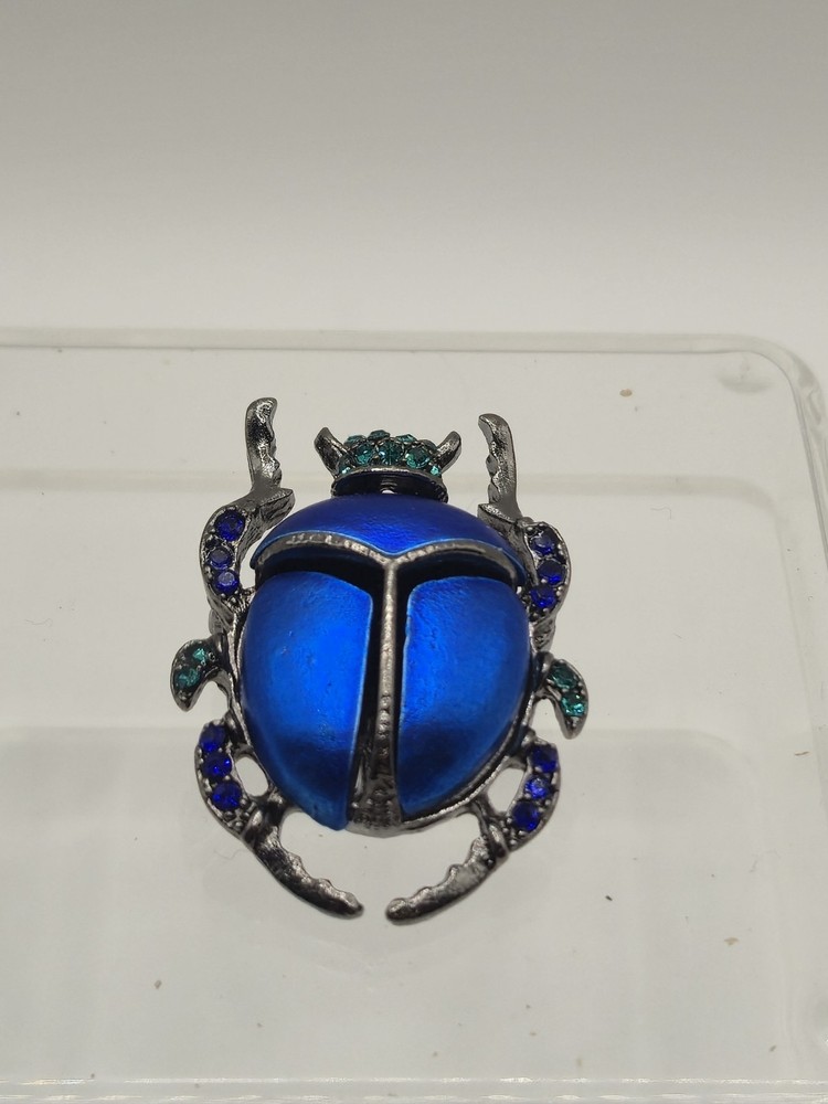 Blue Rhinestone Scarab Brooch Unbranded