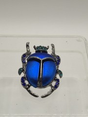 Blue Rhinestone Scarab Brooch Unbranded