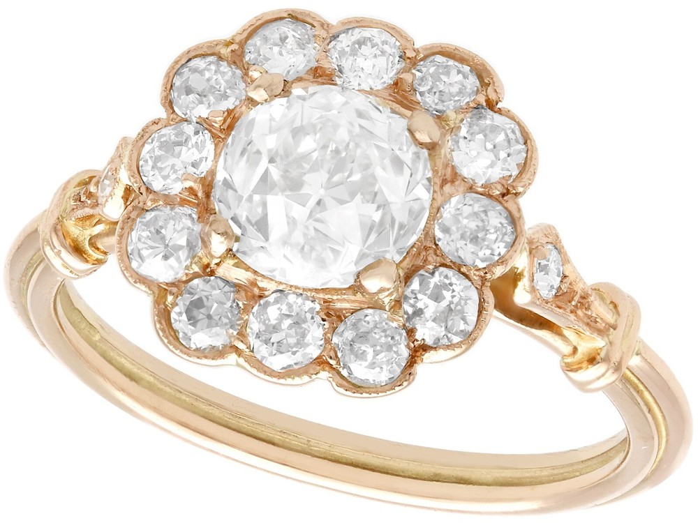 Antique Contemporary 1.69 Ct Old Cut Diamond 18k Rose Gold Cluster Ring Size 6