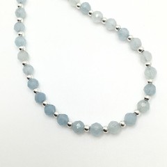Silver Schark Handmade Sterling Silver & Aquamarine Choker Necklace 17″ #79