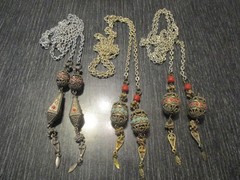 3 Vtg Ethnic Tribal Boho Coral Turquoise Filigree Drop Pendant Lariat Necklaces