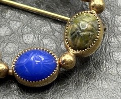Egyptian Revival Vintage Gold Tone Semi Precious Stone Scarab Circle Brooch Pin