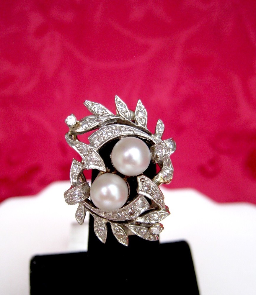 ANTIQUE PLATINUM .50 CTW OLD MINE DIAMOND & AAA PEARL FILIGREE PIN BROOCH 6.7 GR