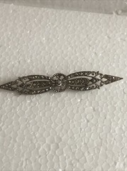 Antique Art Deco Silver Tone Rhinestone Pin Brooch 3.5 Inches Signed ART