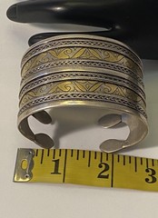 Turkmen Tekke Silver Gilt Wide Cuff Ethnic Tribal Ornate Adjustable Bracelet