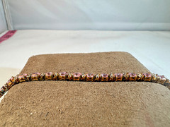 Vintage Sterling Silver Pink and Clear Stone gold wash tennis bracelet, size 7
