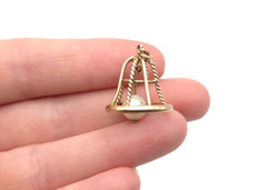 Vintage 14k Solid Gold & Pearl Movable Openwork Bell Pendant or Charm 2.4grams