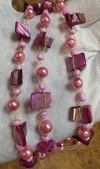 Vintage Handmade Necklace Pearl Dyed Agate Triple Strand Necklace Button Close