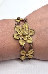 Vintage 1930s Art Deco Filigree Floral Bracelet Gold Tone 7 Inches