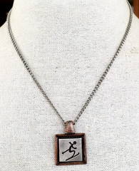 Vintage Skier Skiing Copper Silver Tone Pendant Necklace 18″ Spring Ring