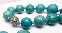 Vintage Turquoise Howlite Necklace BIG Bead Long Heavy