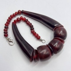 Vintage Natural Horn Statement Necklace Soviet Handmade Boho Jewelry Beads