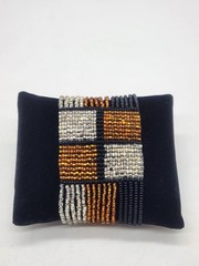 Black, Silver & Gold Woven Seed Bead Bracelet Geometric Pattern 7″