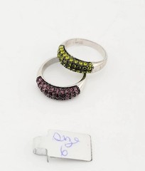 Vtg Ring 2pc Sz 6 Set Dark Pink Dark Green Cubic Zirconia Stackable Jewelry
