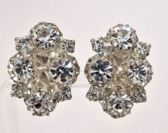 Vintage Austria Rhinestone Cluster Clip On Earrings Bridal Old Hollywood 24mm