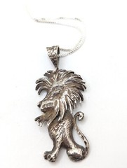 Vintage Lion Sterling Silver Large Necklace 925 Animal Lover Precious Metal Gift