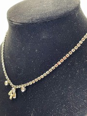 Antique Art Deco Silver Tone Rhinestone Emerald Cut Pendant Drop Necklace