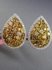 ESTATE LARGE 6.98CT WHITE & FANCY INTENSE DIAMOND 18KT 2 TONE GOLD PEAR EARRINGS