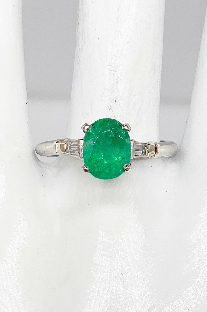Vintage 1950s $4000 2.30ct Colombian Emerald Diamond Platinum Wedding Ring 6g
