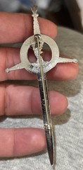 Vintage Pewter “Grace Me Guide” Kilt Pin Marked Forbes Sword Brooch