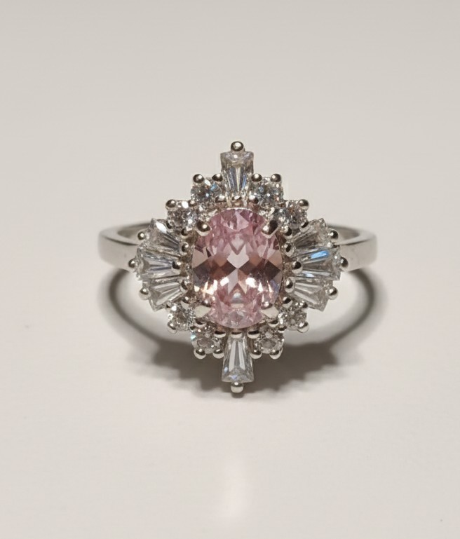 Vintage Sterling Silver 925 Signed STS Pink Topaz And Cz Ring Size 7