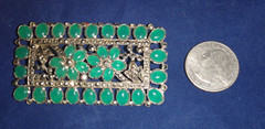 Antique Emerald Cabochon Flower Marcasite Pin Brooch Silver Tone Early 1900 RARE