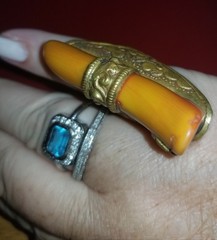 Antique Mexico Engraved Huge Natural Coral Adjustable Ring INCREDIBLE