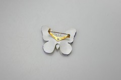 Vintage West Germany Butterfly Brooch Pin Ivory purple Hand Painted Enamel T19