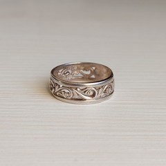 Vintage 916 Silver Ring Engraved Band Flower Ornate Design Unisex Size 9/19