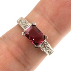 14k Solid White Gold Natural Pink Tourmaline and White Topaz Ring Size 7.75