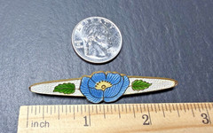 ANTIQUE BLUE WHITE GREEN GUILLOCHE FLORAL 2.5″ BAR BROOCH N389