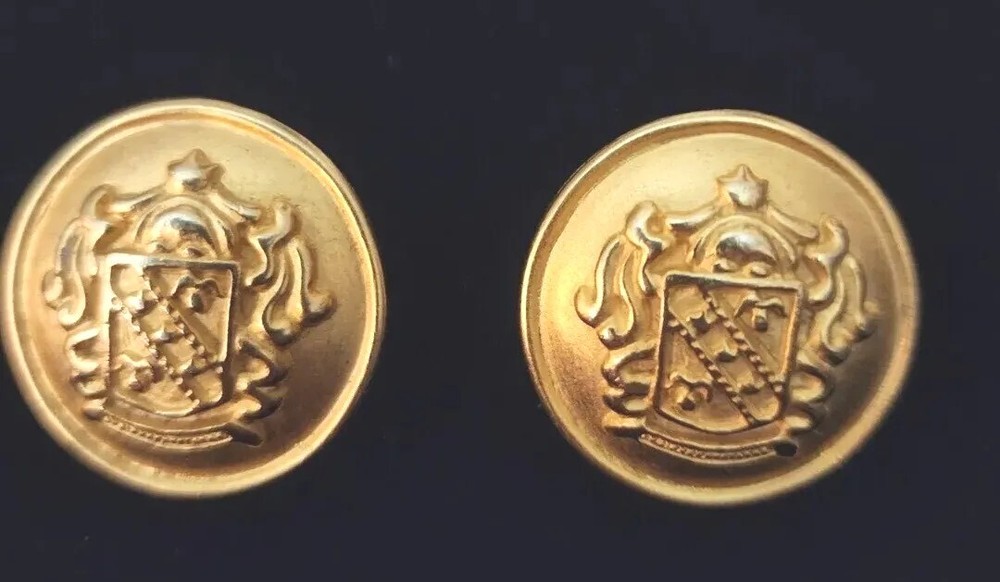 Vintage CASUAL CORNER Matte Gold Tone Crest Shield Button Clip On Earrings