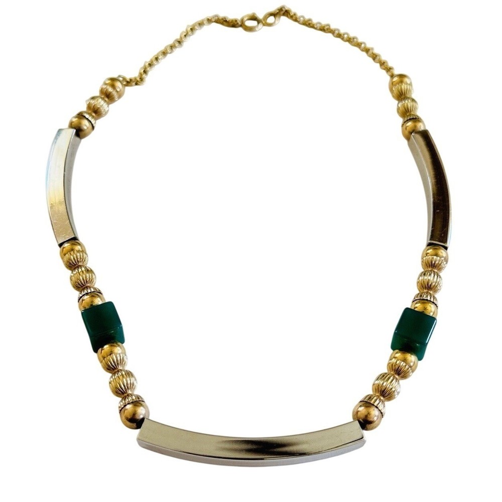 Modernist BOHO necklace VTG Gold Silver Plated Metal Bar Chain Two Tone 70s MCM