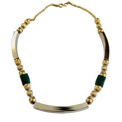 Modernist BOHO necklace VTG Gold Silver Plated Metal Bar Chain Two Tone 70s MCM