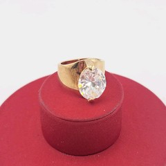 Vtg Sz 6 Ring ESPO Lg Oval Cubic Zirconia 14KGE Gold Electroplated Jewelry