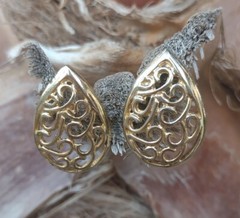 VTG Openwork Earrings Gold-tone Square 1980’s Teardrop Pierced Posts Classic